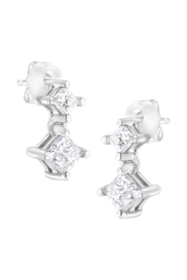 14K White Gold 3/4 cttw Double Diamond Stud Earrings, Main, color, White