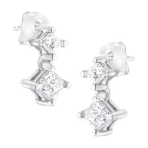 14K White Gold 3/4 cttw Double Diamond Stud Earrings