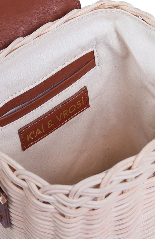 Kai & Vrosi K'ai & Vrosi Leather & Woven Straw Crossbody Bag In Brown