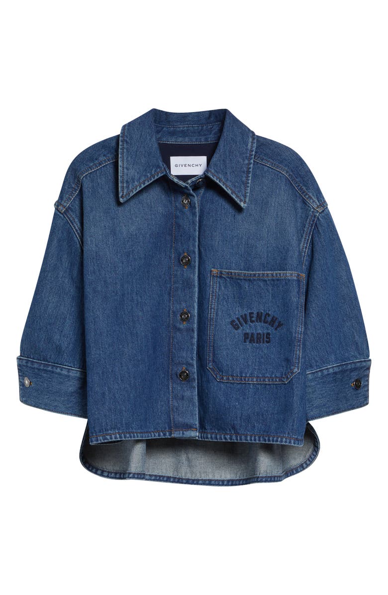 Givenchy Cocoon Crop Denim Shirt Jacket, Main, color, Medium Blue