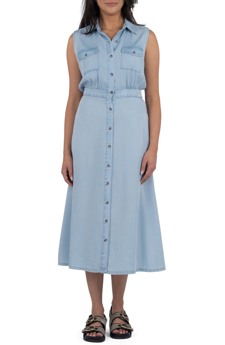 KUT from the Kloth Dorothy Sleeveless Chambray Midi Shirtdress, Main, color, Light Wash