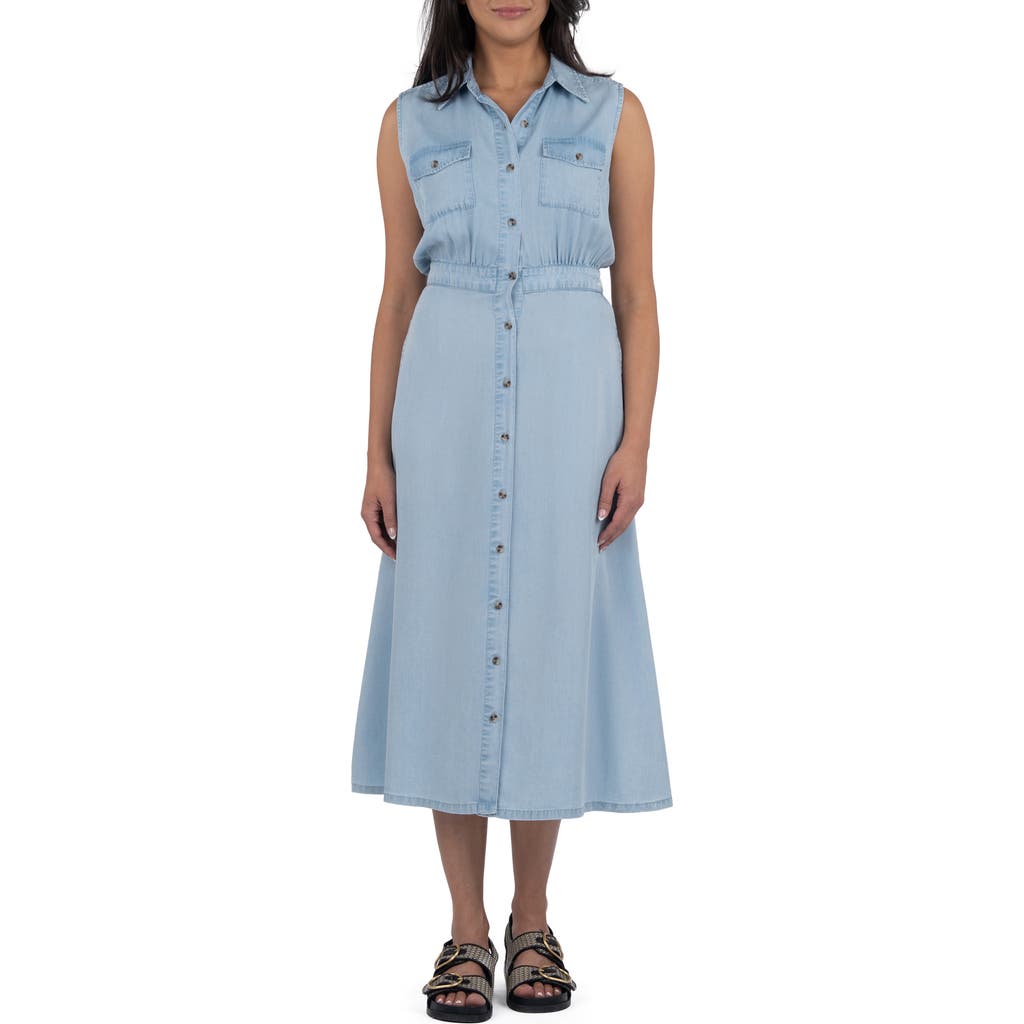Kut From The Kloth Dorothy Sleeveless Chambray Midi Shirtdress In Blue