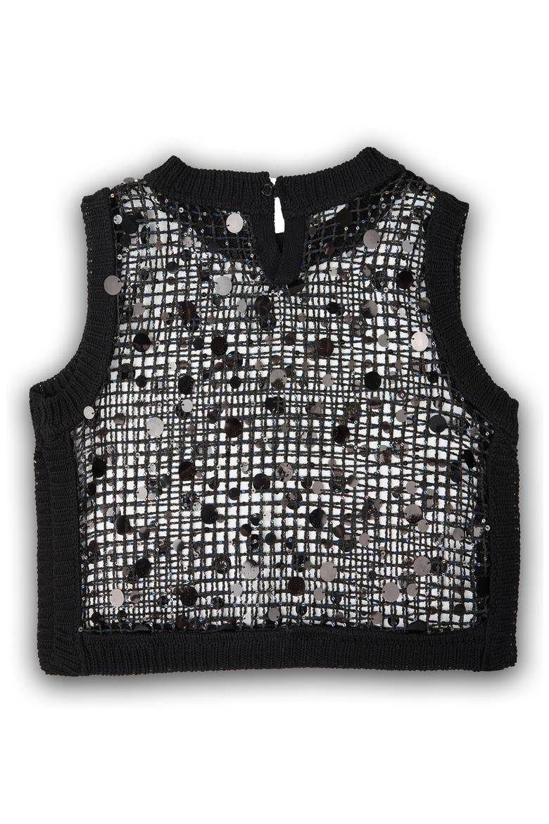 Embellished Cropped Openwork Sweater Vest, Alternate, color, BLACK