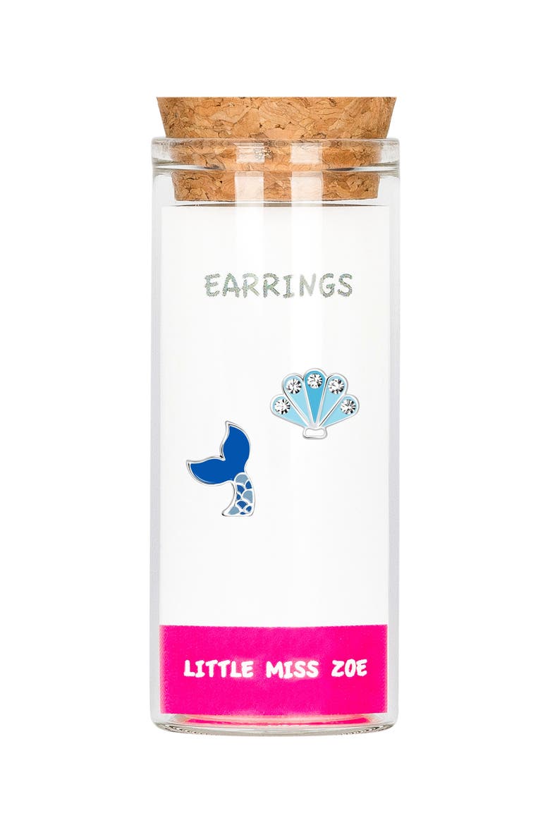 Kids' Sterling Silver Mermaid Tail/Shell Stud Earrings in Gift Bottle, Main, color, Blue