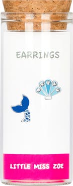 Little Miss Zoe Kids' Sterling Silver Mermaid Tail/Shell Stud Earrings in Gift Bottle