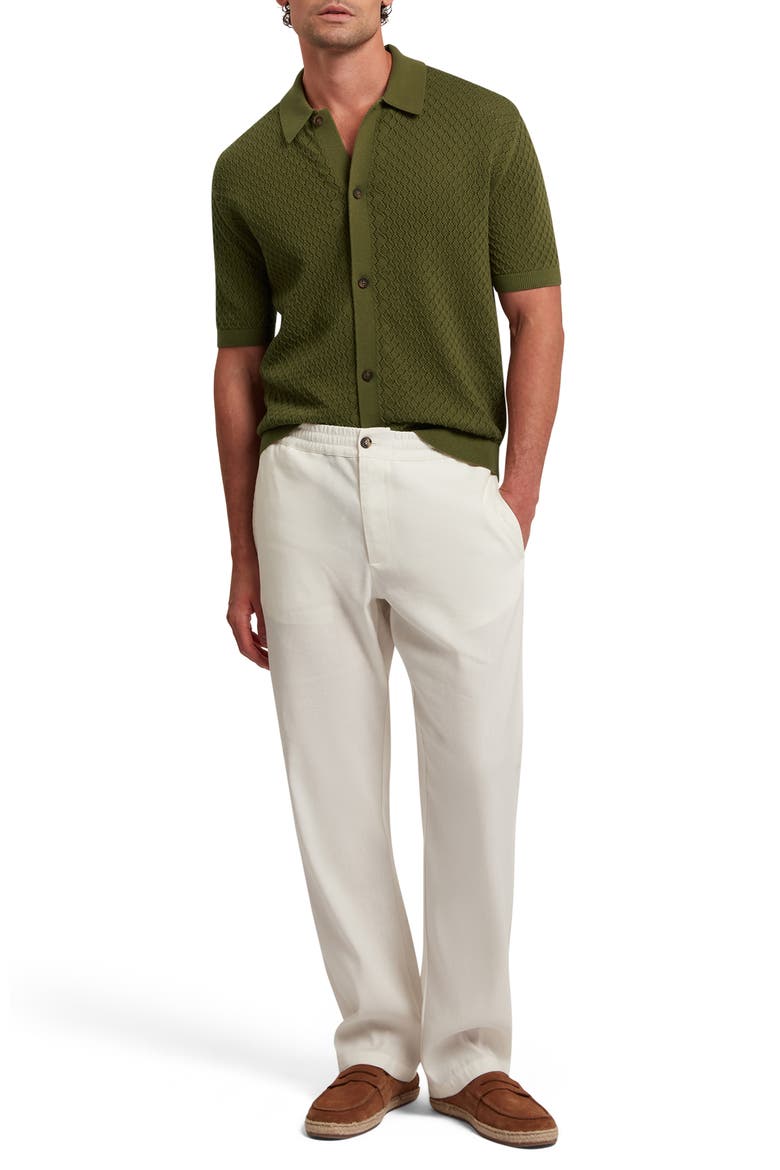 Domati Texture Knit Short Sleeve Button-Up Shirt, Alternate, color, KHAKI