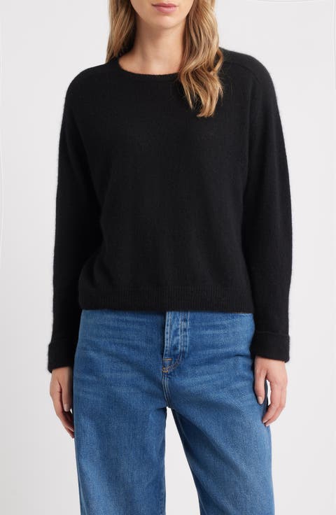 Crewneck Rolled Cuff Cashmere & Silk Sweater