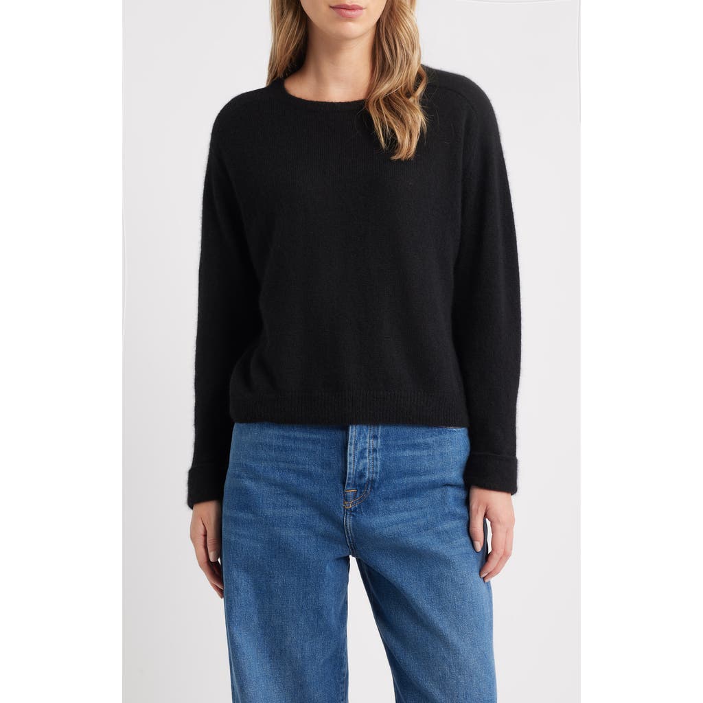 MARGARET O'LEARY Crewneck Rolled Cuff Cashmere & Silk Sweater in Black  product