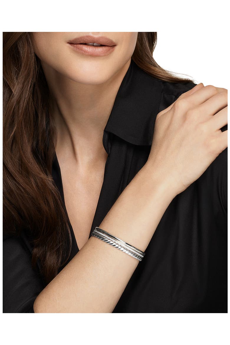 DY Mercer® Three Row Cuff Bracelet in Sterling Silver with Diamonds, 10mm, Alternate, color, DIAMOND