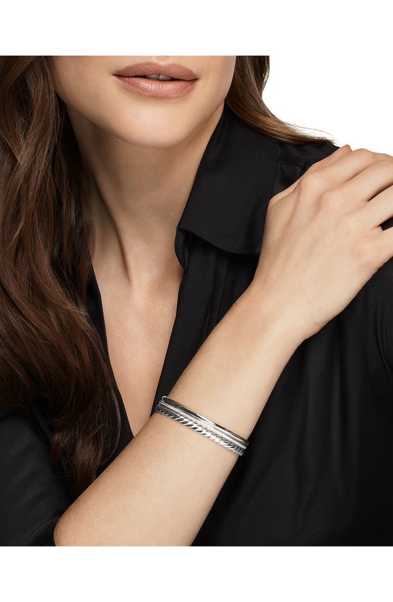 David Yurman DY Mercer<sup>®</sup> Three Row Cuff Bracelet in Sterling Silver with Diamonds, 10mm, Alternate, color, Silver/ Diamond