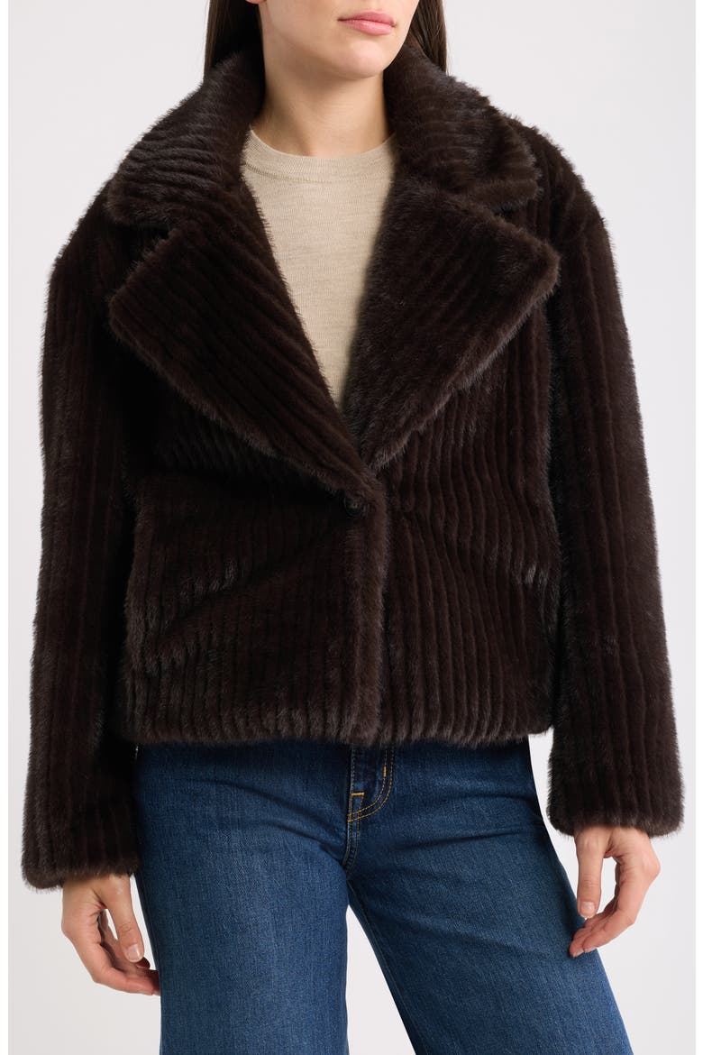 Striped Faux Fur Coat, Alternate, color, BROWN