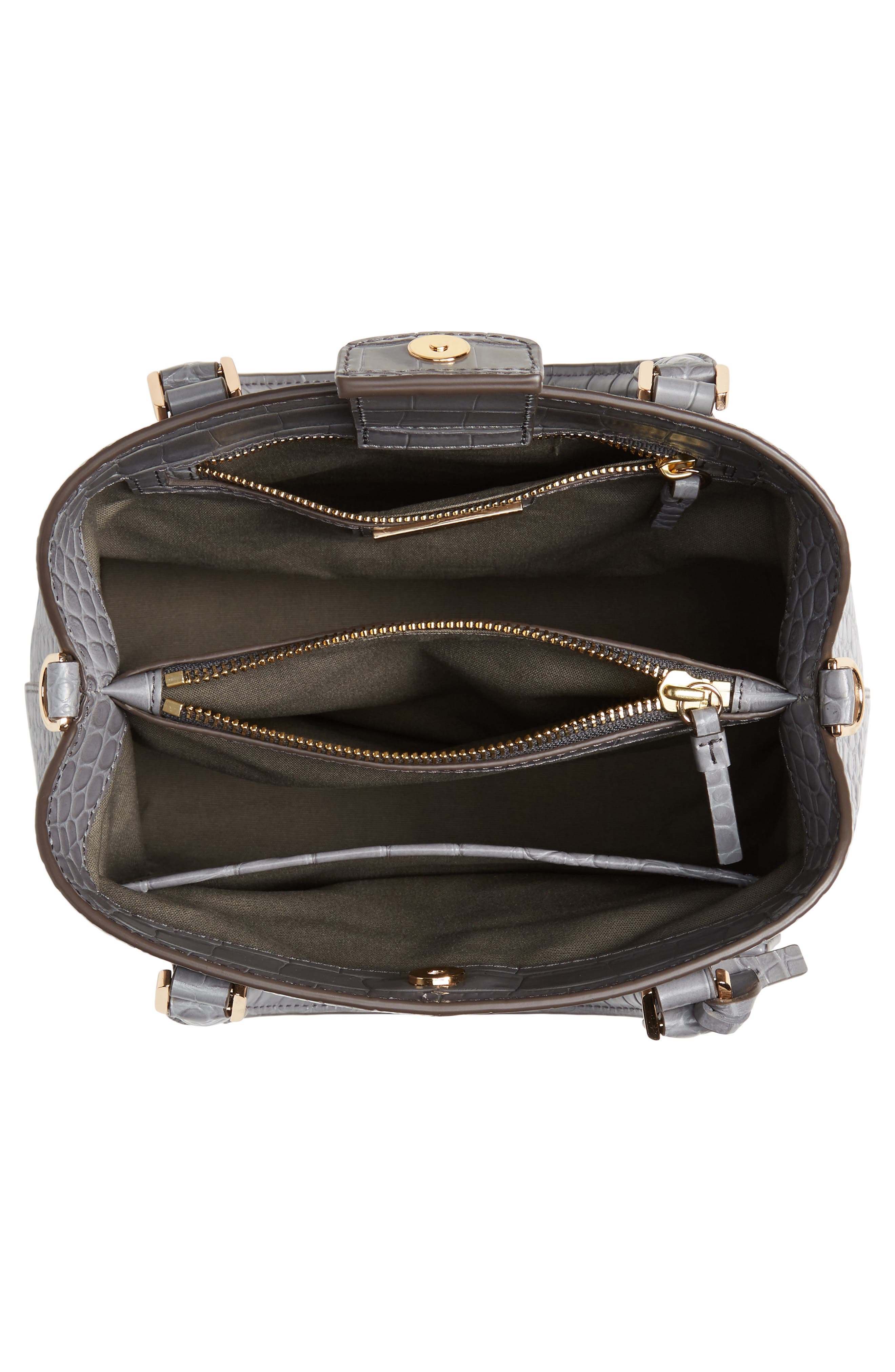 Small Robinson Croc Embossed Leather Bucket Bag, Alternate, color, ZINC