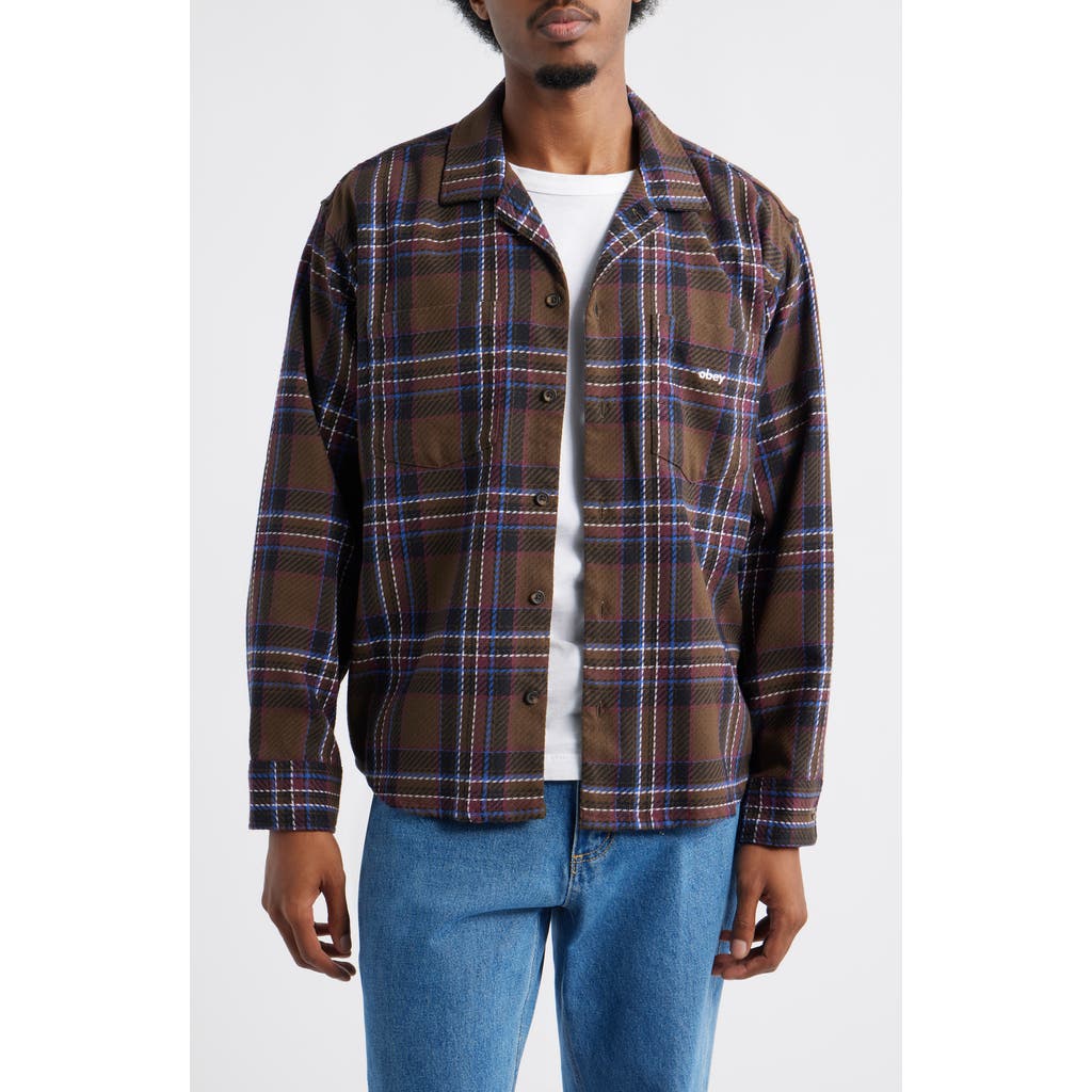 Obey Bradley Plaid Long Sleeve Flannel Camp Shirt in Wren Multi  product