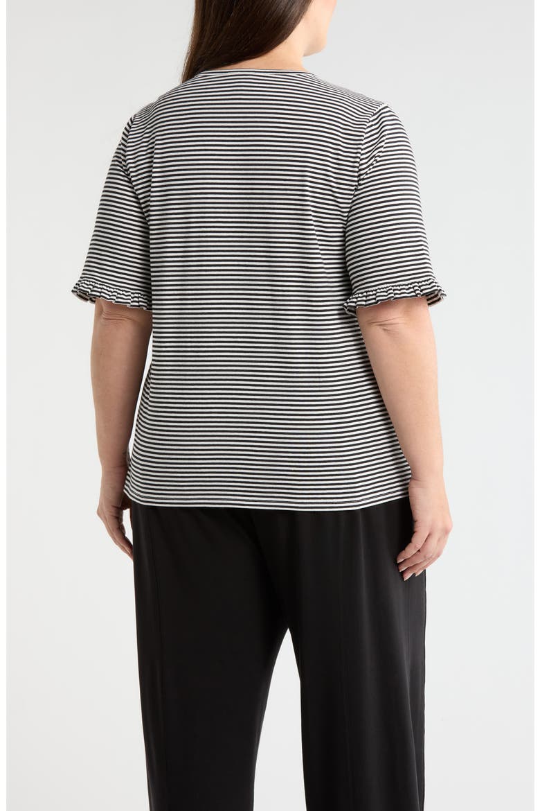 Stripe Frill Sleeve Stretch Cotton Top, Alternate, color, JONES BLACK/ NATURAL WHITE