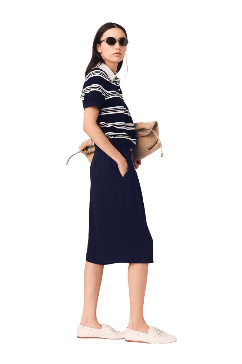 Striped polo with rhinestone collar, Alternate, color, Ecru/navy blue