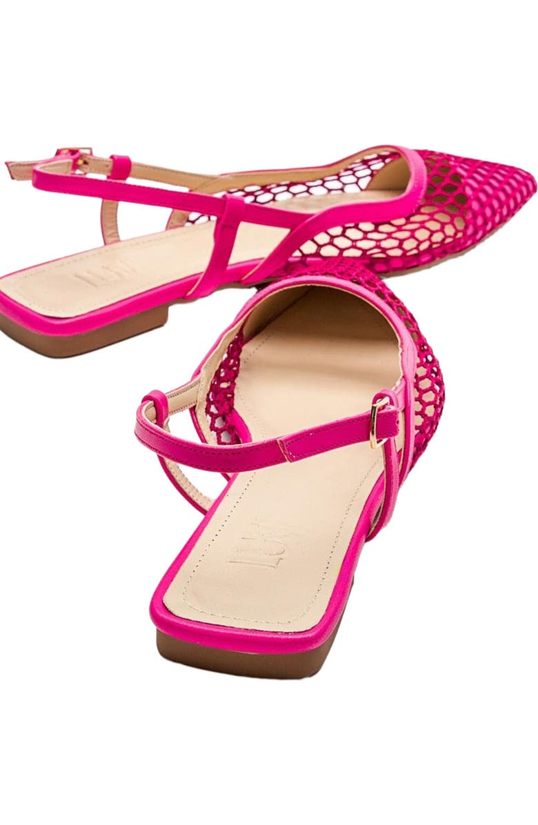 Prologue Shoes Brace Blue Mesh Flat Sandal, Alternate, color, Fuchsia Faux Leather