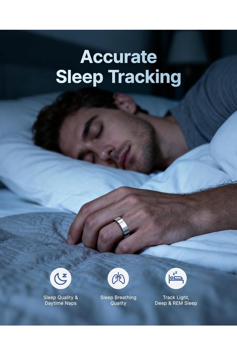 Smart Ring Fitness Tracker with Heart Rate, Blood Oxygen, Sleep Monitor, Call & Alarm Vibration, 5Atm Waterproof, Alternate, color, Silver