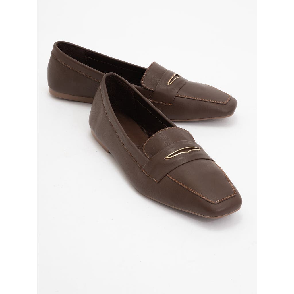 Forever & Always Shoes Iridessa Leather Flat Loafers In Brown Leather