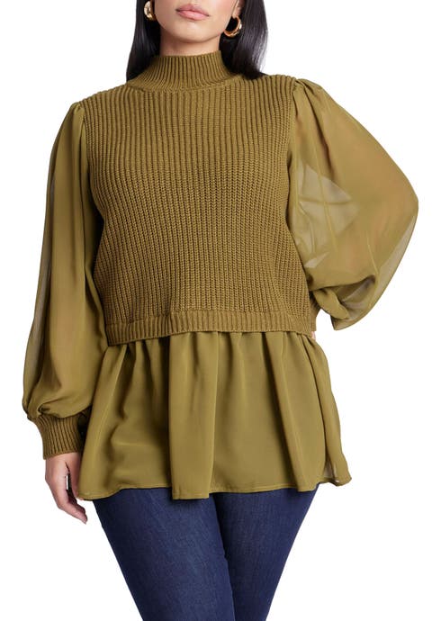 Twofer Sweater With Chiffon (Plus Available)