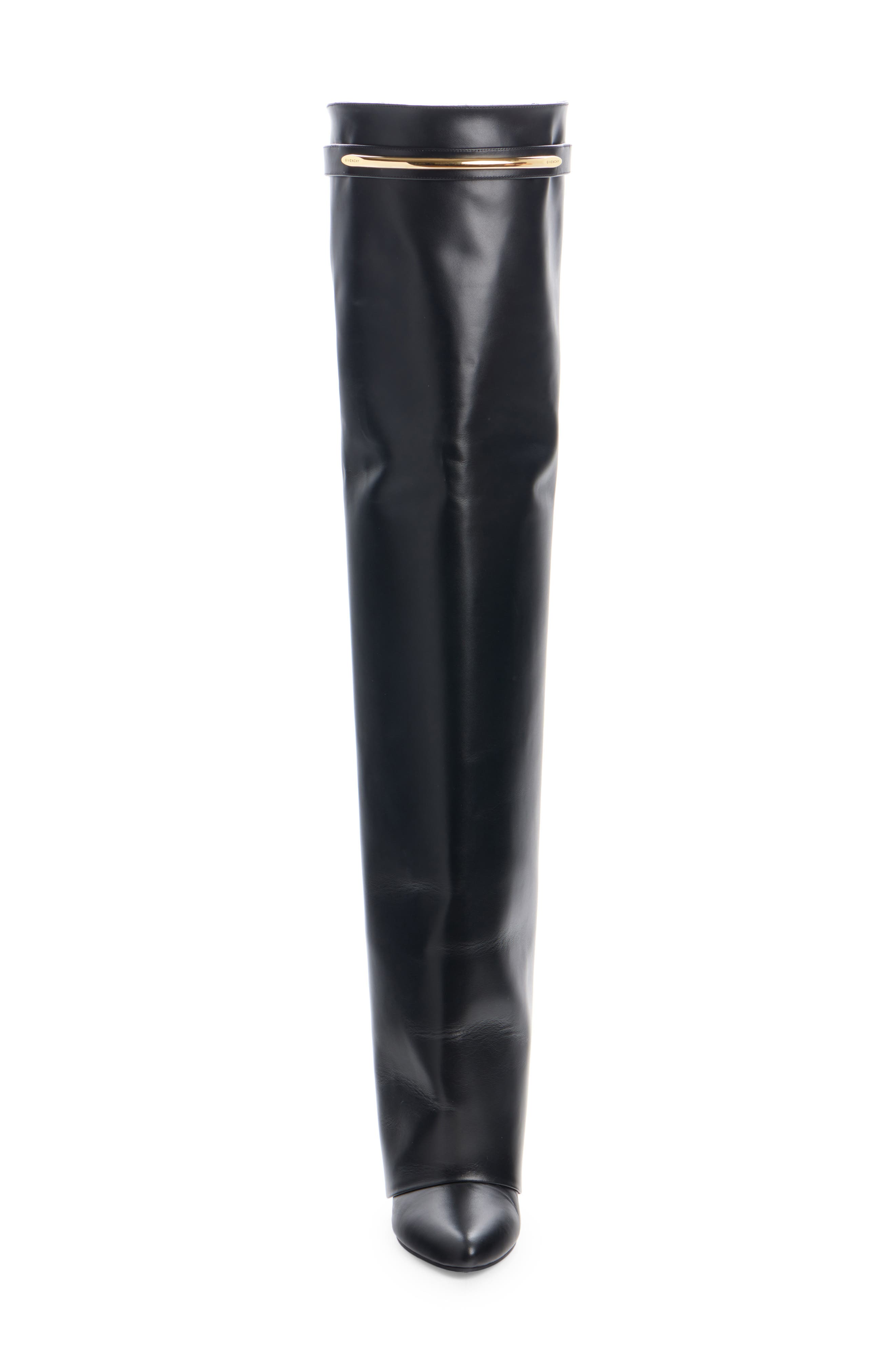 Shark Pinch Leather Over the Knee Boot, Alternate, color, BLACK/ GOLDEN