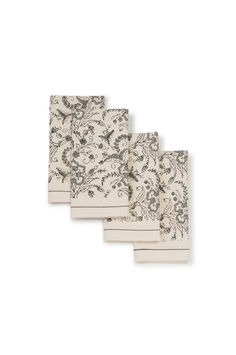 Hand Block Printed Cotton Napkins- Set of 4, Alternate, color, Mosaic Rose