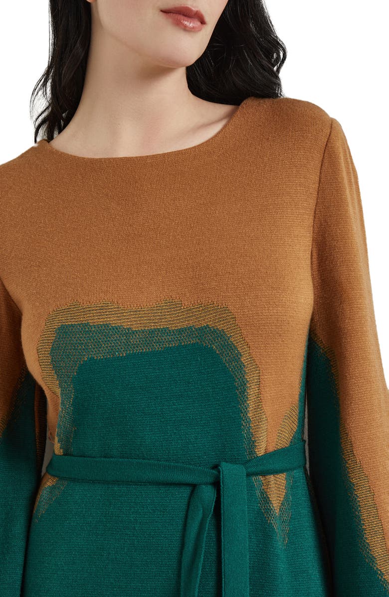 Misook Abstract Print Long Sleeve A-Line Dress, Alternate, color, 