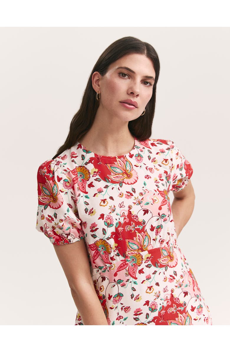 Finery London Lili Floral Short Sleeve Midi Tea Dress, Alternate, color, Coral Floral
