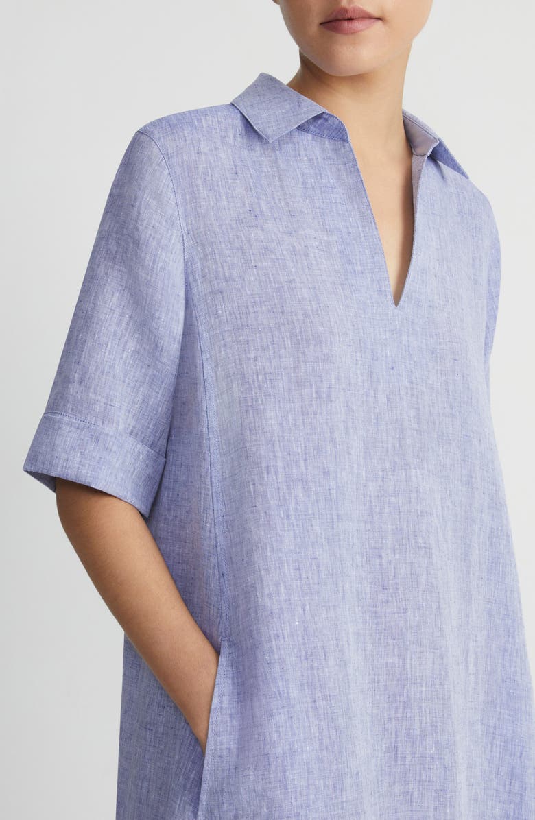 Lafayette 148 New York Short Sleeve Linen Popover Midi Dress, Alternate, color, 