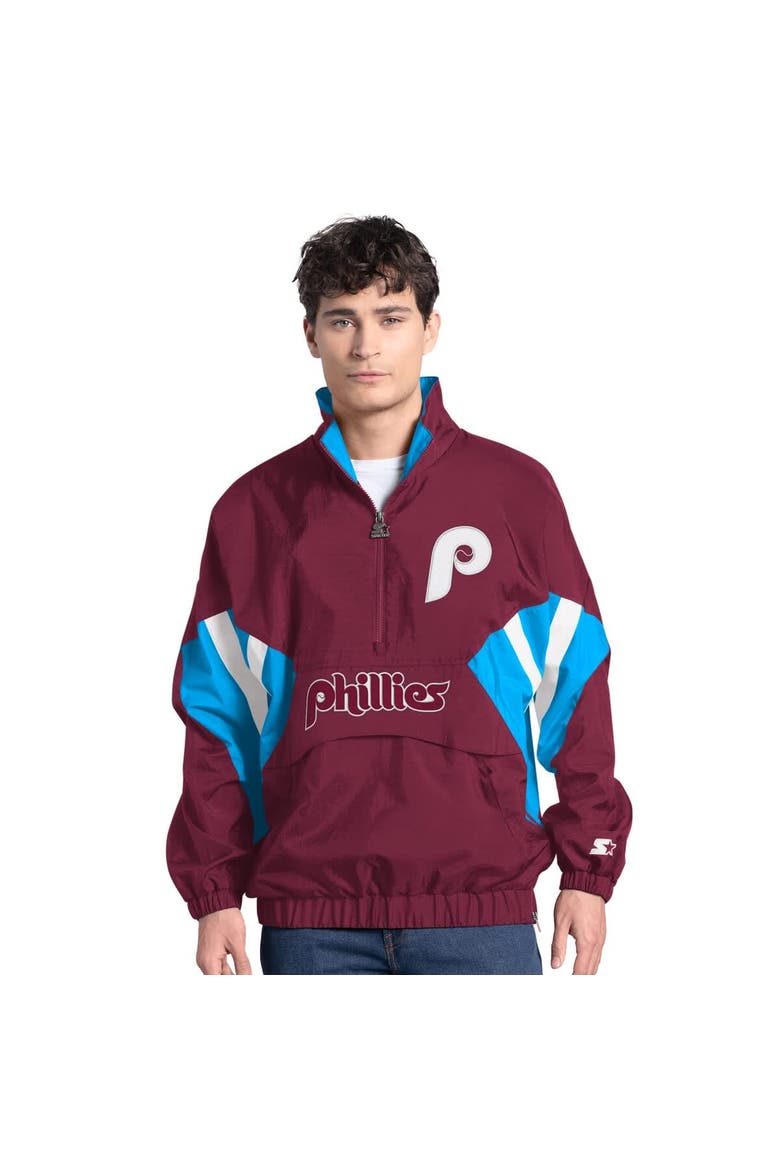Men's Starter  Burgundy Philadelphia Phillies Cooperstown Chief Half-Zip Pullover, Main, color, Burgundy
