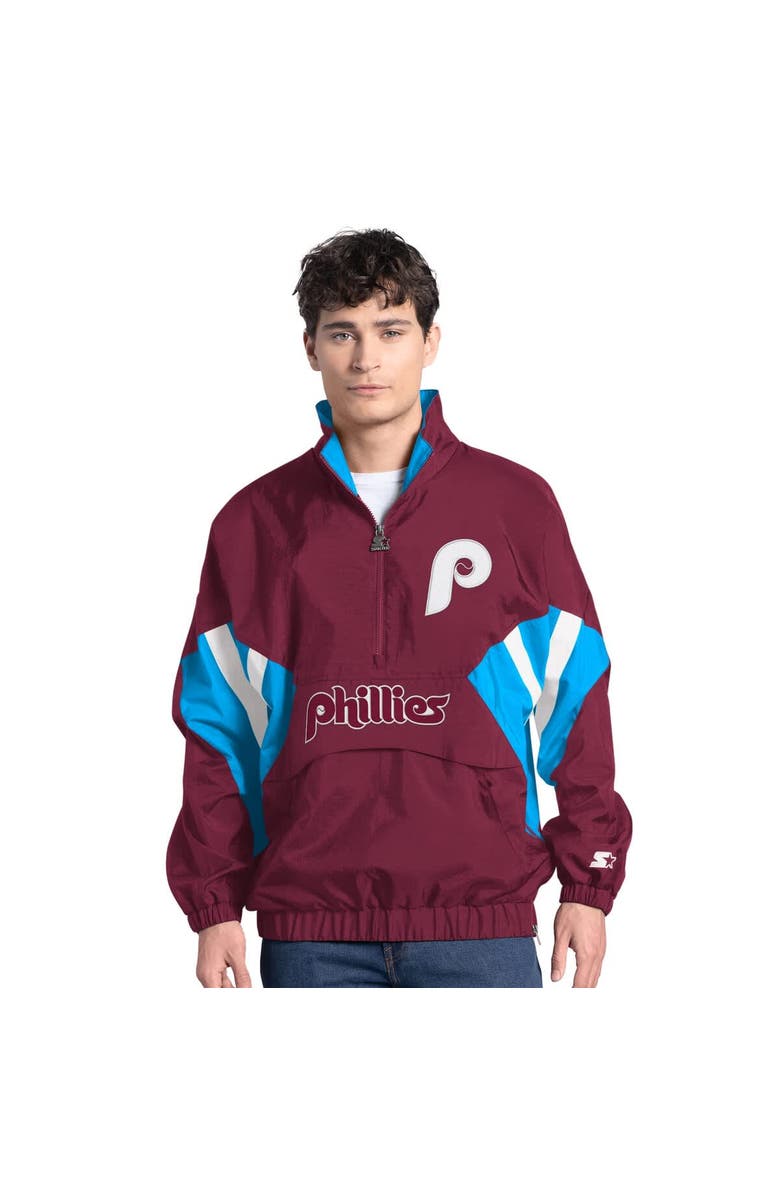 STARTER Men's Starter  Burgundy Philadelphia Phillies Cooperstown Chief Half-Zip Pullover, Main, color, Burgundy