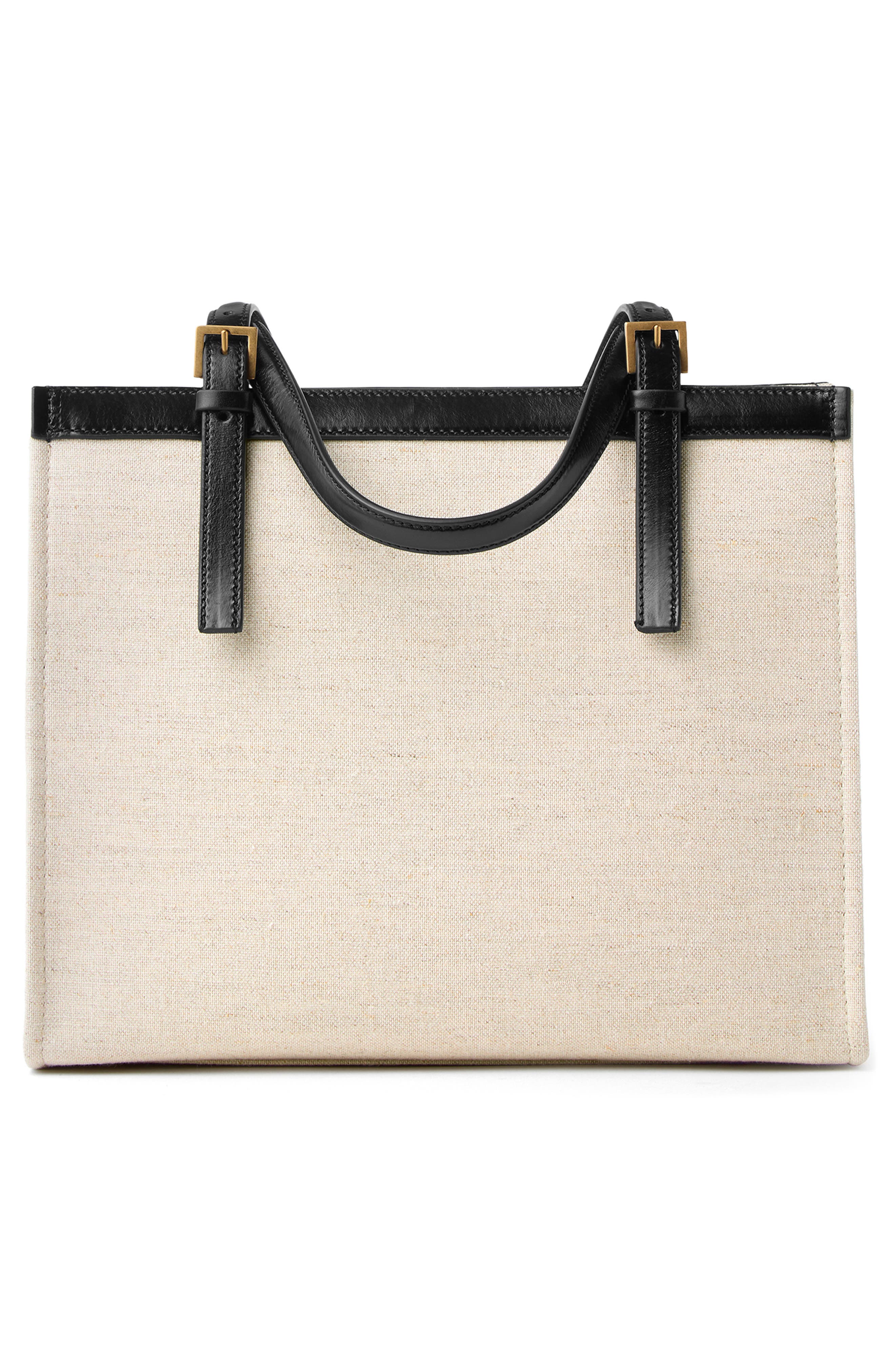 Versace Small Rivière Canvas Tote, Alternate, color, Beige Black Gold
