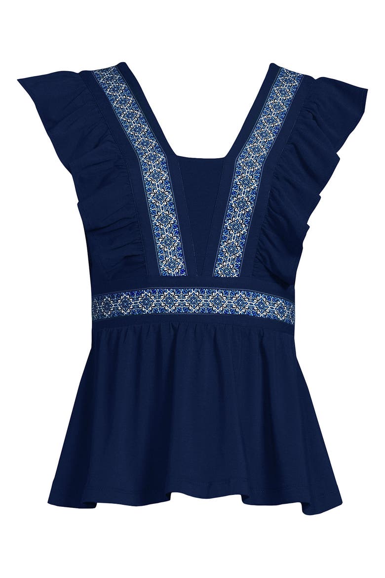 Lightweight Jersey Ruffle Peplum Top, Alternate, color, Deep Sea Mosaic Tile Border
