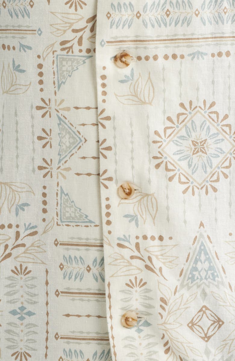Pendleton Geo Print Linen Blend Camp Shirt, Alternate, color, Laurel Grove Ecru