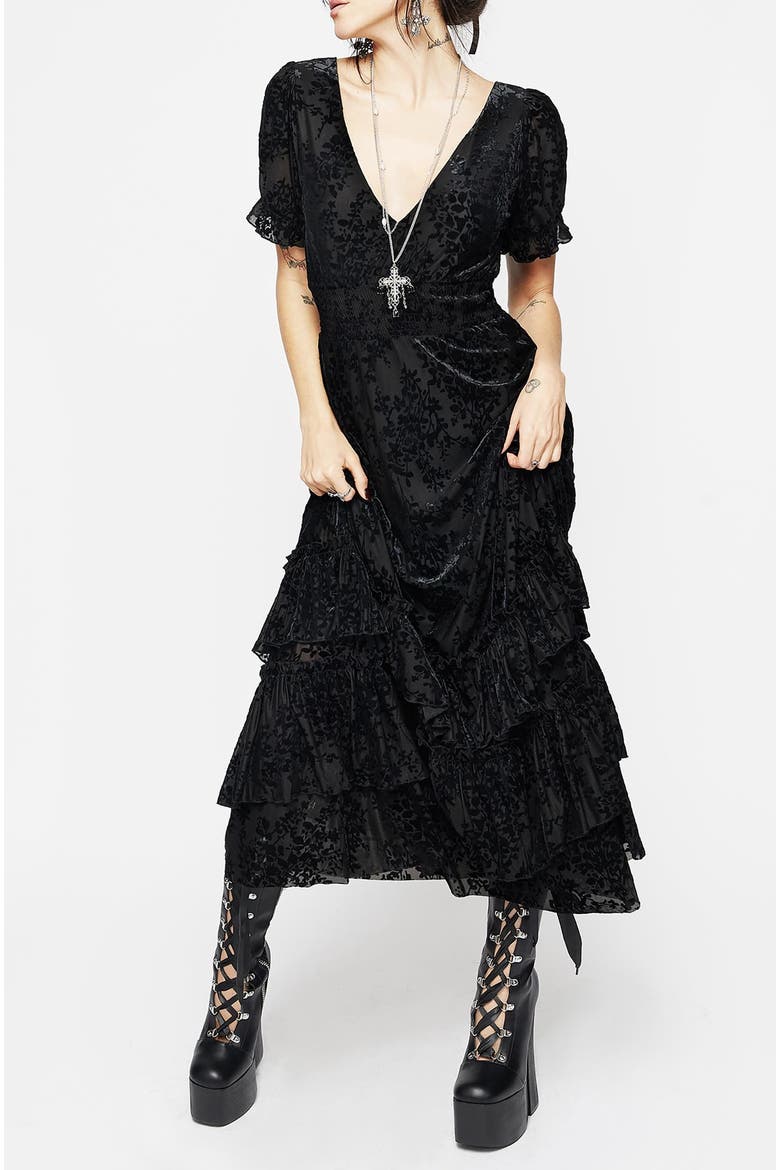 Lilias Devoré Tiered Maxi Dress, Alternate, color, Black