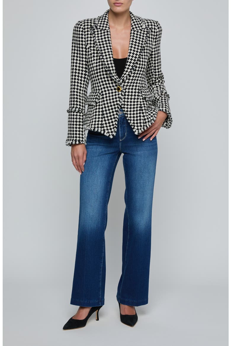 Kaisley Fray Hem One-Button Blazer, Alternate, color, BLACK/ IVORY DIAMOND TWEED