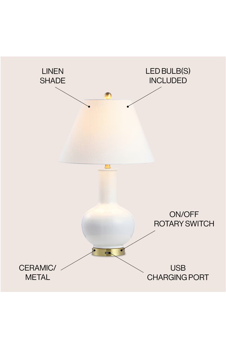 JONATHAN Y Han 27" Ceramic/Iron Contemporary USB Charging LED Table Lamp, White/Brass Gold, Alternate, color, White/Brass Gold