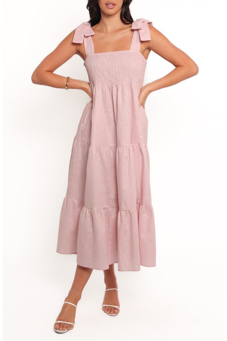 Giorgi Tiered Linen & Cotton Midi Sundress, Main, color, PINK