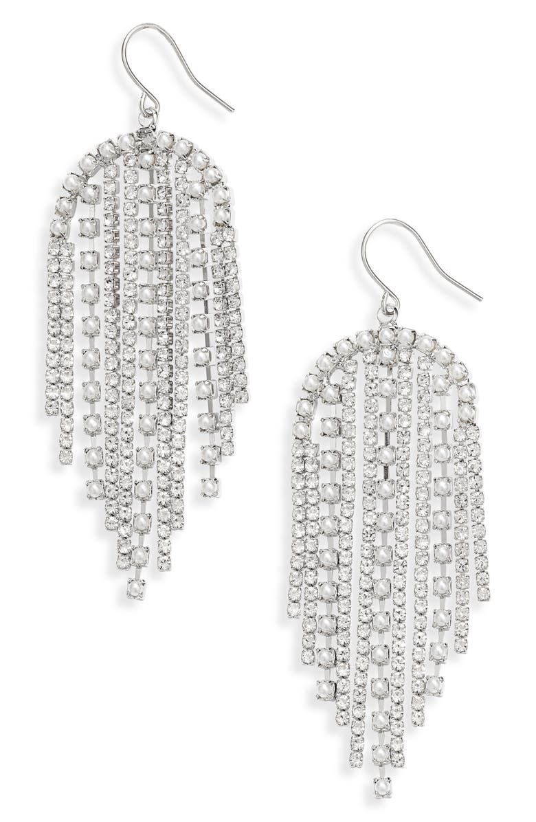 CRISTABELLE Crystal & Imitation Pearl Fringe Earrings, Main, color, 