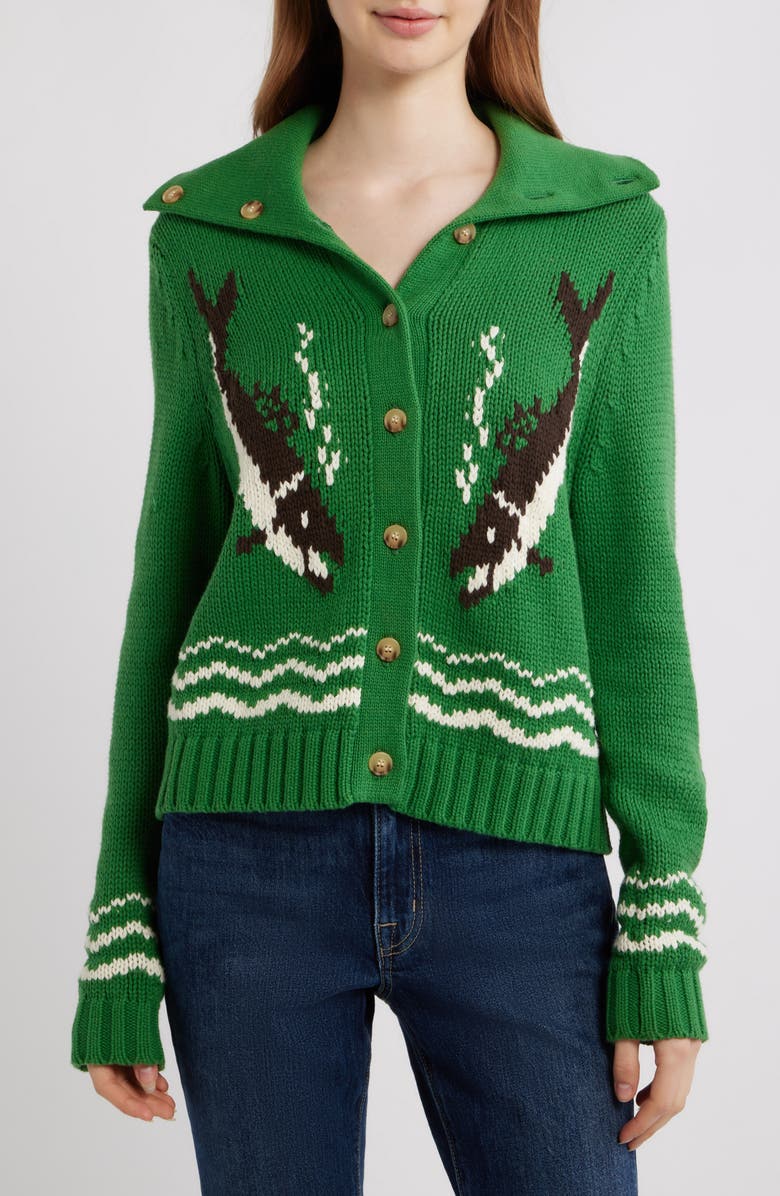 THE GREAT. The Bass Cardigan, Alternate, color, Grove