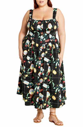 City Chic Almay Square Neck Button Front Stretch Cotton Sundress