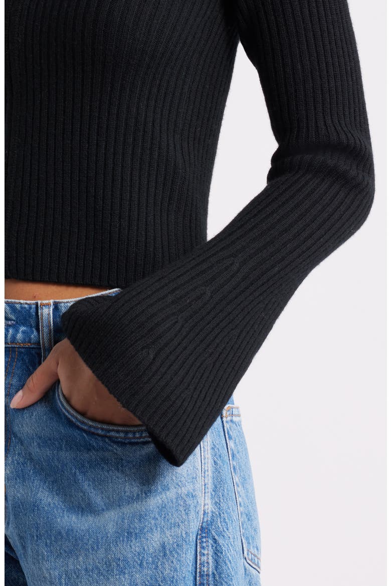 V-Neck Wool Rib Sweater Top, Alternate, color, TRUE BLACK