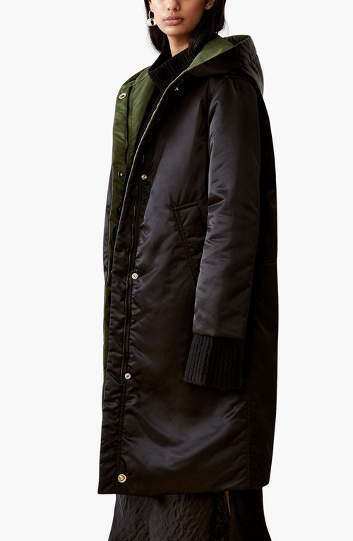 Caalo Sustainable Reversible Satin Down Coat In Black