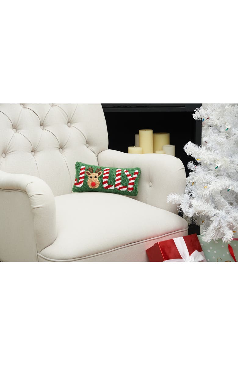 C&F Home Christmas "Jolly" Red Nose Reindeer Mini Accent Pillow 6" x 12", Alternate, color, Green