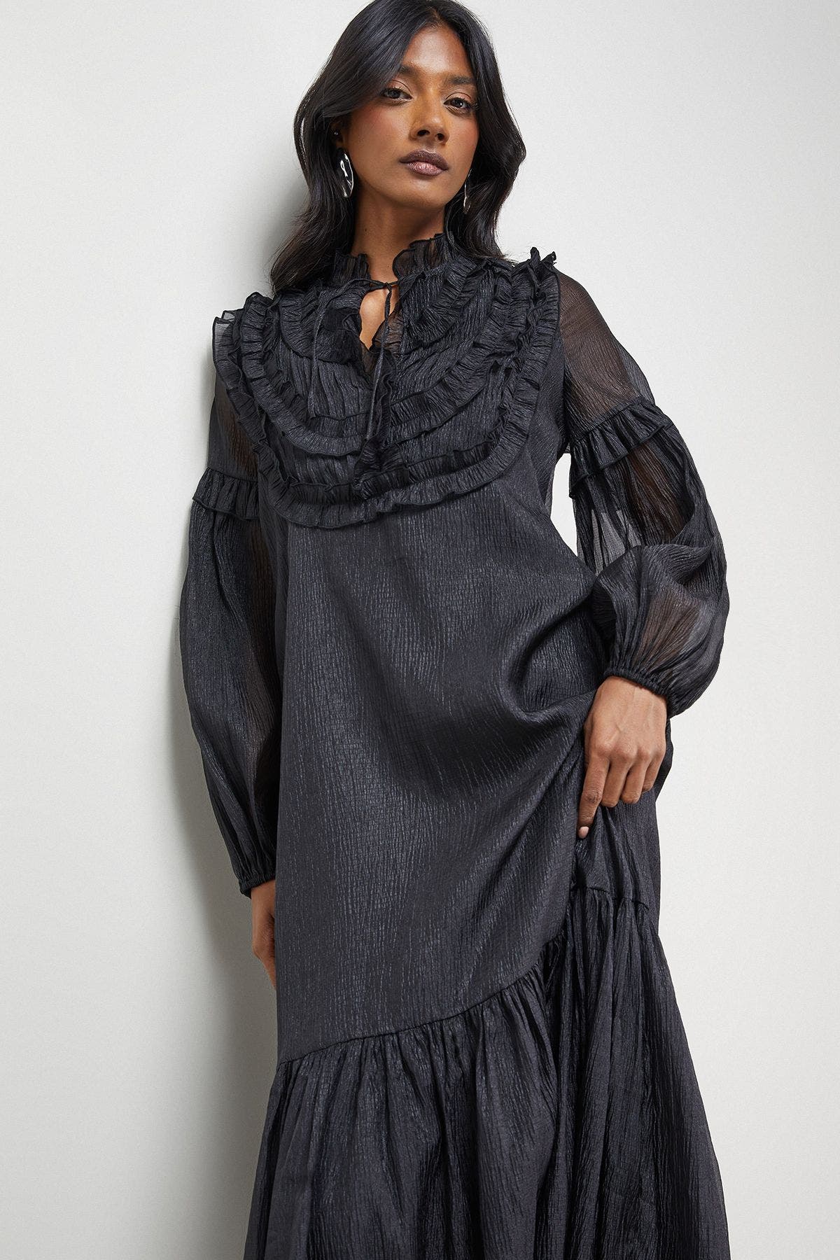 Crinkle Stripe Frill Midi Dress - image 2