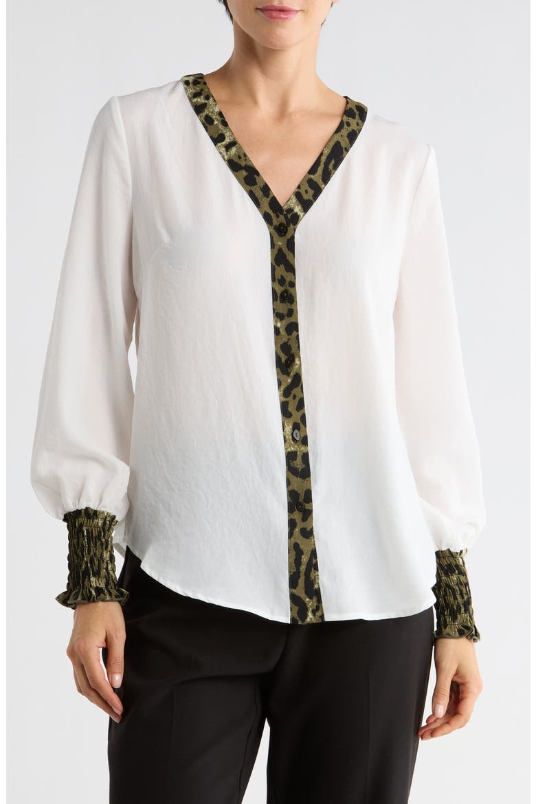 Print Trim Button-Up Top, Main, color, OFF WHITE
