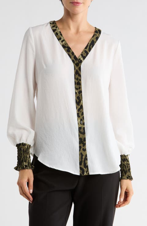 Print Trim Button-Up Top