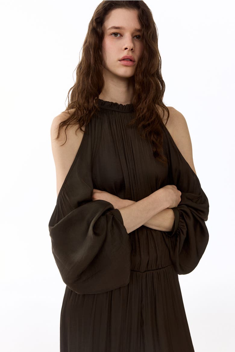 Open-shoulder Satin Jumpsuit, Alternate, color, Dark khaki green