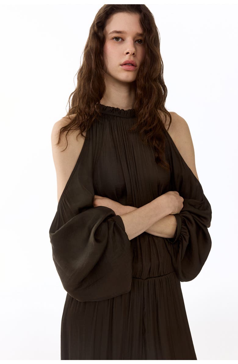 H&M Cold-shoulder Satin Jumpsuit, Alternate, color, Dark Khaki Green