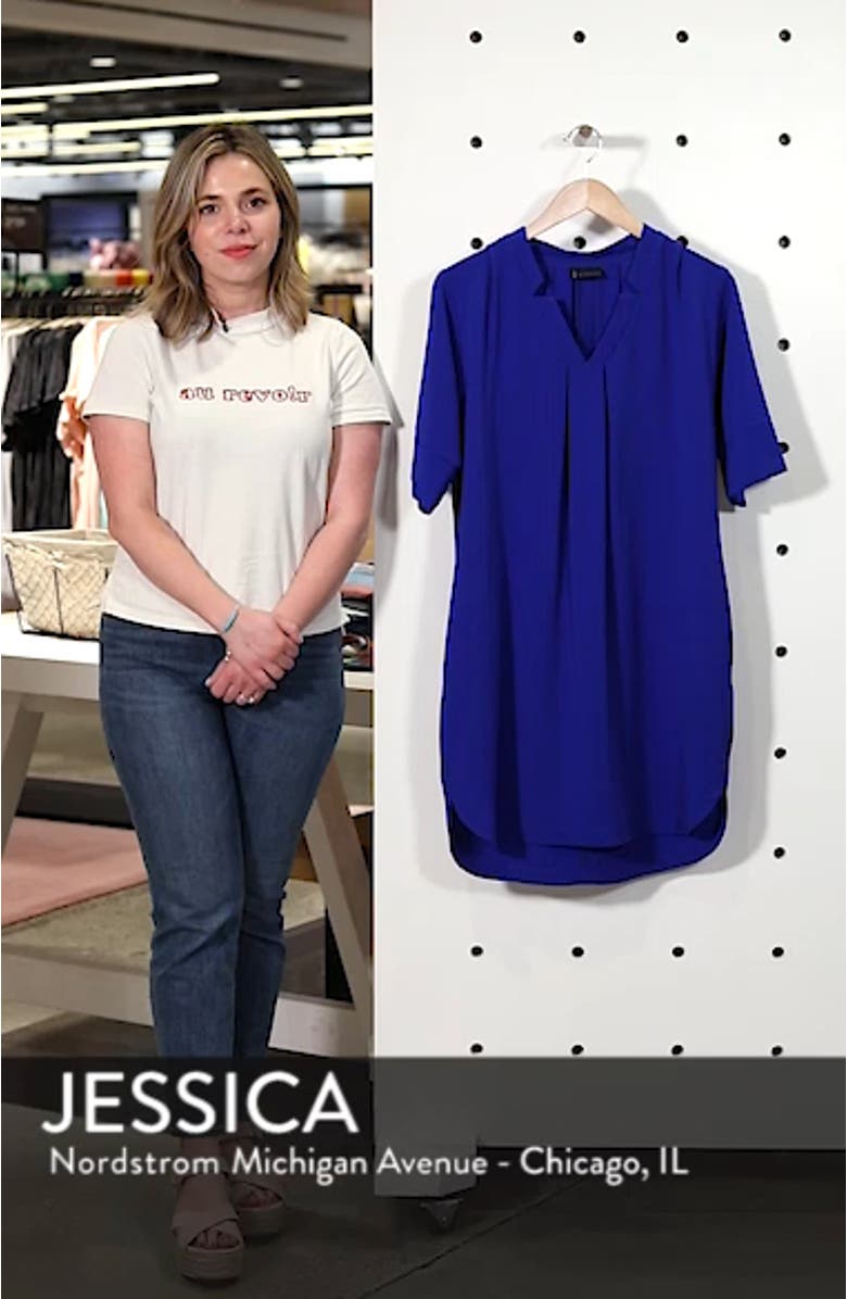 Pleat Front Curved Hem Shirtdress, sales video thumbnail