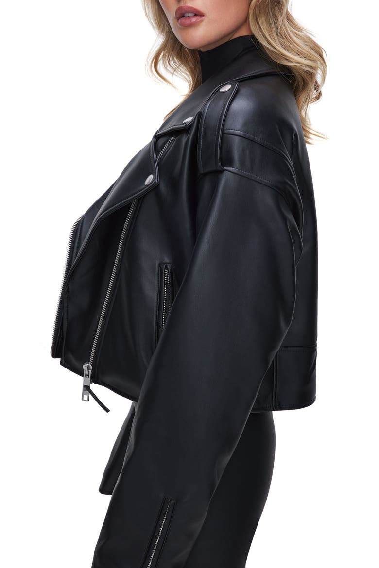 Faux Leather Crop Moto Jacket, Alternate, color, BLACK